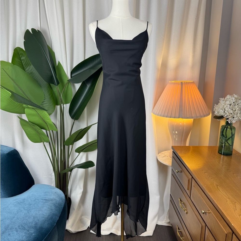 Elegant Black Maxi Slip Dress with Cowl Neck